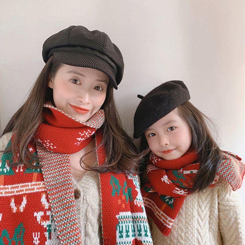 

Berets Family Matching Christmas Scarf Mother Baby Knitted Xmas Reindeer Soft Warm Scarves Neck Warmer Winter For Girls Women, Adult
