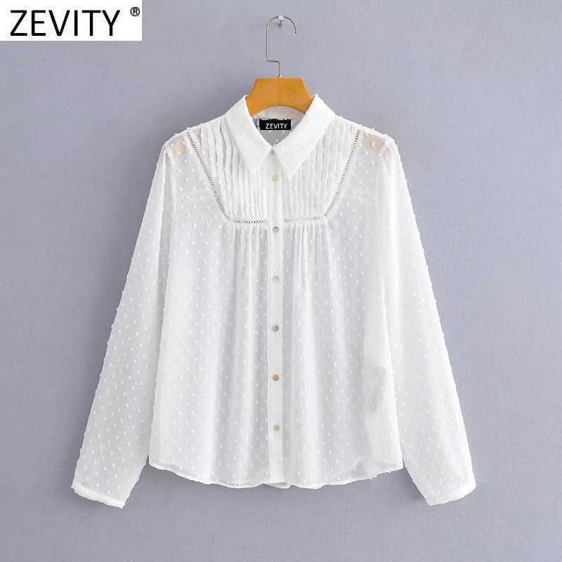 

Zevity Women Fashion Lace Patchwork Dots Stitching Chiffon Smock Blouse Office Ladies Press Casual Shirt Chic Blusas Tops LS9329 210603, Jixc ls9329w