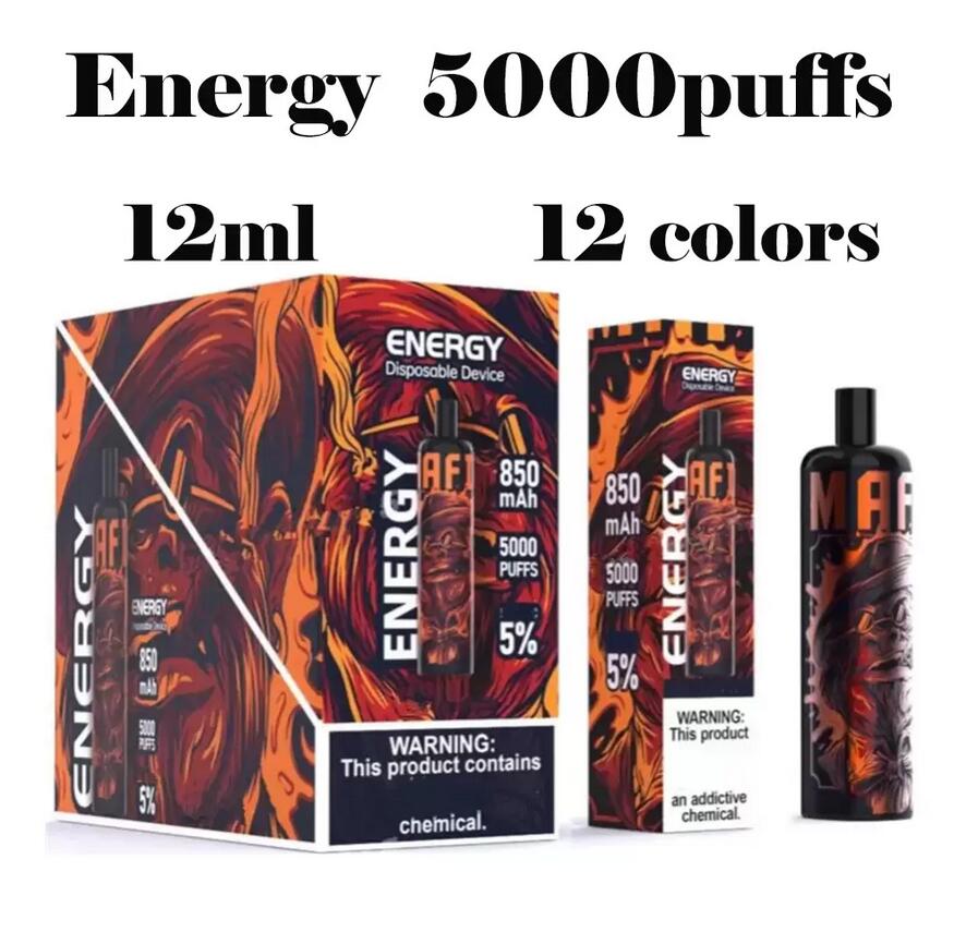 

2021 Brand new Disposable Vape ENERGY 5000 puffs Rechargeable E Cigarettes 850mah battery 12ml pre-filled Mech coil airflow control vaporizer, Multi