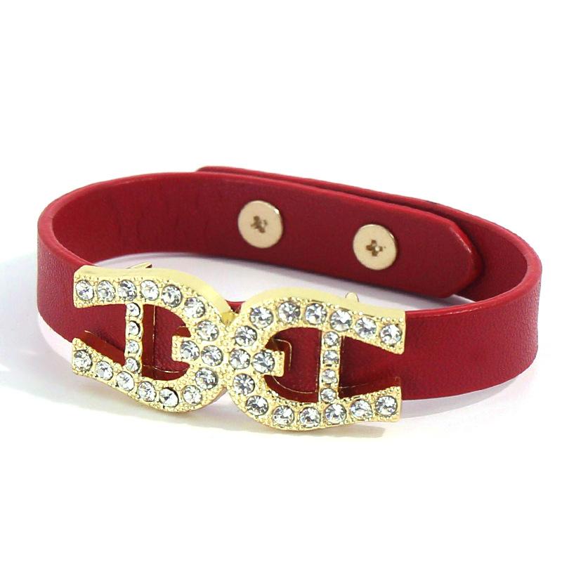 

Charm Bracelets Fashion Exquisite Simple Geometric Temperament Zircon PU Leather Belt Metal Bracelet Men's And Women's Alloy Jewelry Trendy, Golden;silver