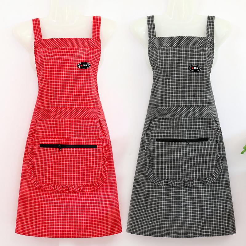 

Strap Apron Thin Section Korean Fashion Zipper Pocket Summer Pure Cotton Cute Japanese Kitchen Home Cooking Waist Girl Aprons