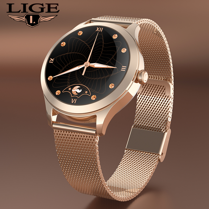 

LIGE New Women Smart Watch Woman Fashion Watch Heart Rate Sleep Monitoring For Android IOS IP68 Waterproof Ladies Smartwatch+Boxg, Golden