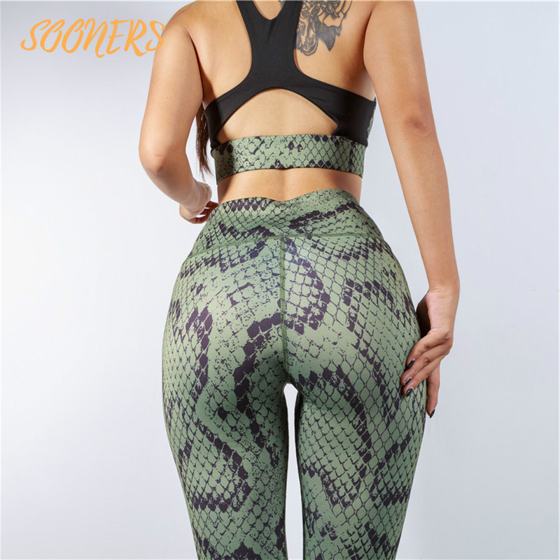 

SOONERS ANTO 324 Women Sport Printed Snake Skin Leggings Set Sport Suit Yoga Set Gym Workout Clothes Fitness Sport Bra sets Yoga Pants
