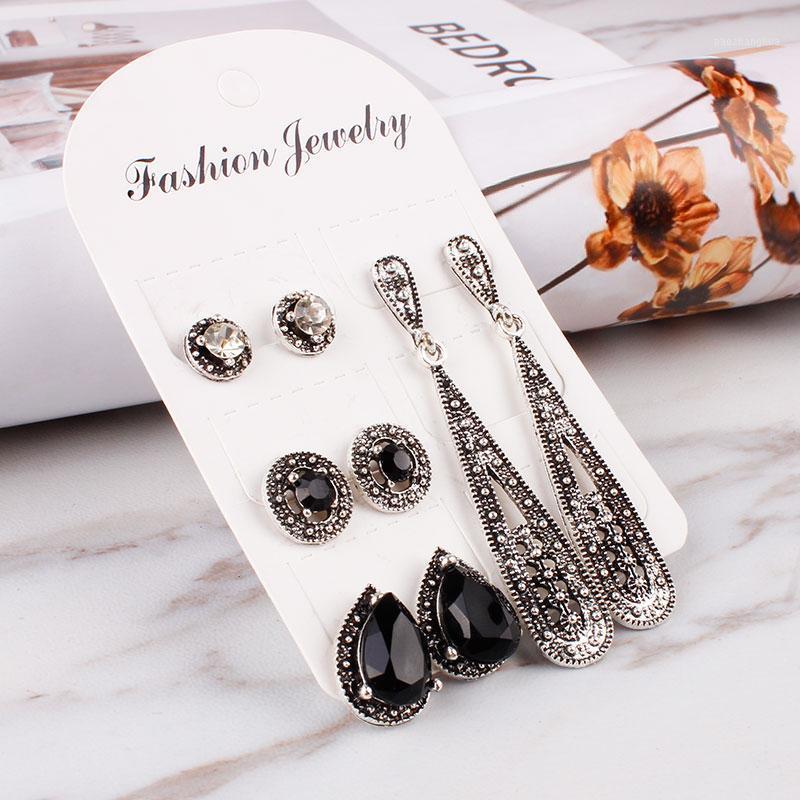 

Stud F&U 4 Pairs/Set 2 Colour Rhinestones Long Water Drop Bohemian & Other 3 Shapes Earring Vintage Studs For Women, Golden;silver
