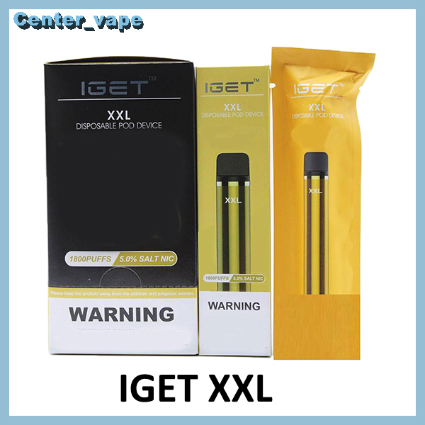 

Iget XXL Disposable Electronic Cigarettes Device Kit 1800 Puffs 950mAh Battery 7ml Prefilled Cartridge Vape Pen VS Plus Bang Gunnpod King Max