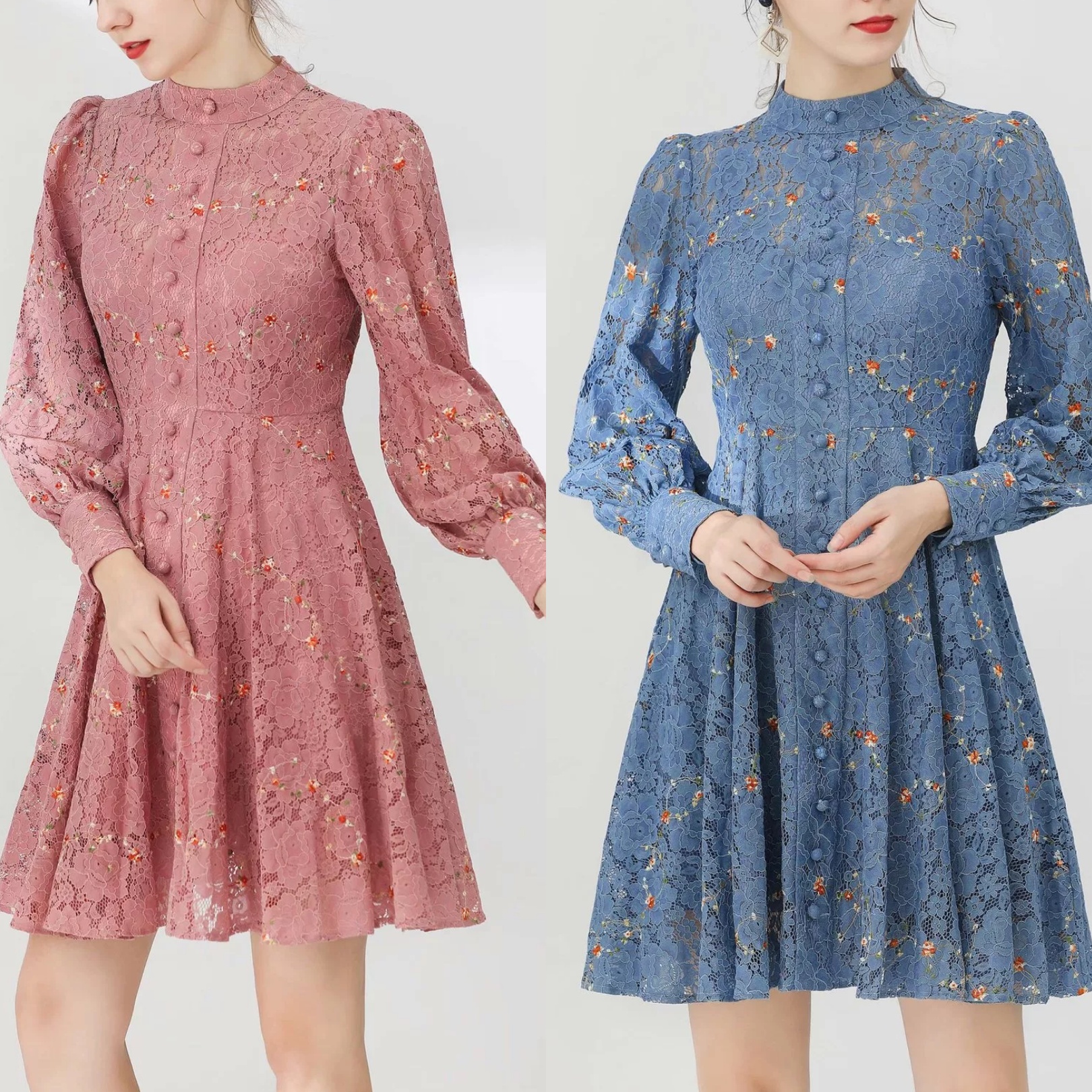 

Fashion show models stars with the same heavy work dress embroidery lantern sleeves, Black