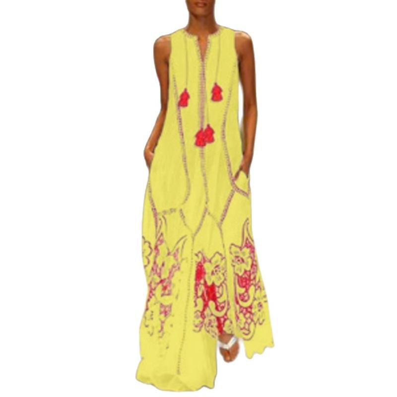 

Casual Dresses Summer 2021 Loose Sleeveless O-Neck Dress Women Fashion Printing Splice Pullover Female Maxi Beach Ladies, Sky blue