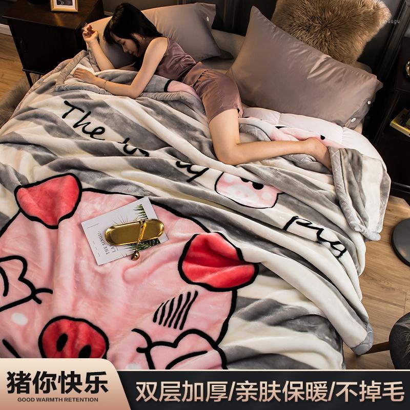 

Blankets Super Soft Raschel Blanket Animal Cow Skin Flower Print Double Layer Queen King Size Bed Thick Warm Winter Mink