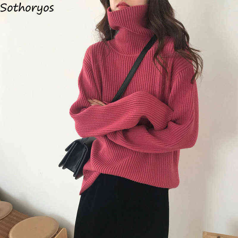

8 Colors Women Turtleneck Pullovers Autumn Chic Solid Loose Cozy Thread Jumpers Warm Knitted Sweater Ulzzang All-match Outwear Y1110, Gray