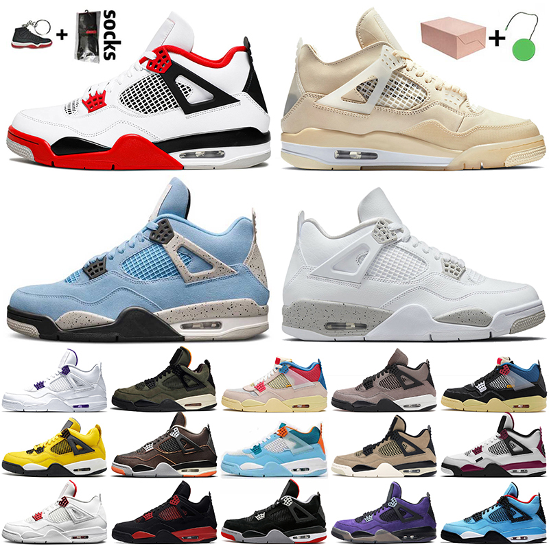 

With Box Mens Womens Jumpman 4 4s Basketball Shoes Fire Red Sail University Blue White Oreo Sneakers Undefeated Travis Trainers Starfish PSGs, A36 royalty 40-47