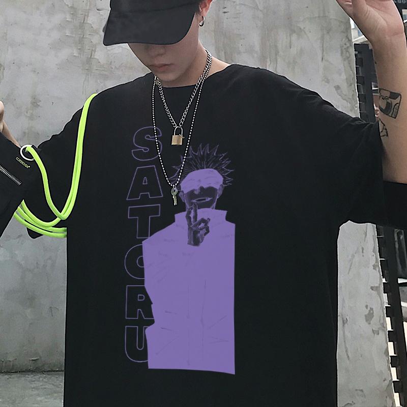 

Men's T-Shirts Harajuku Y2K Summer Men T-shirt Classic Anime Character Purple Print Hip Hop Tees High Street Male Cool Cotton Short Sleeve T, White;black