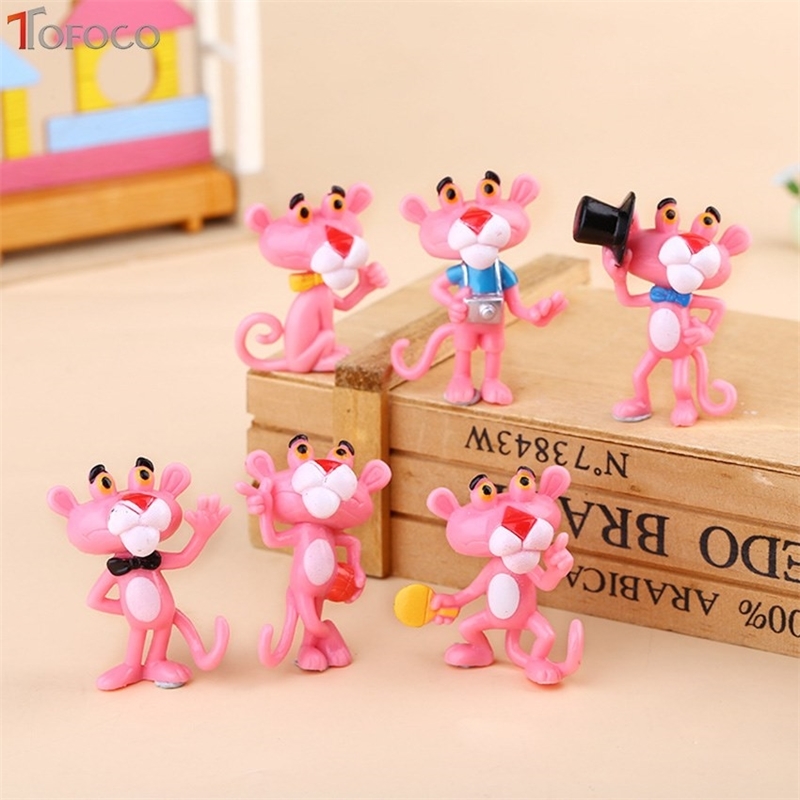 

TOFOCO 6pcs/set Mini Pink Panther Action Figure Cute Cartoon 4.5Cm PVC Animals Model Collection Toys For Children Gift, 6 pcs