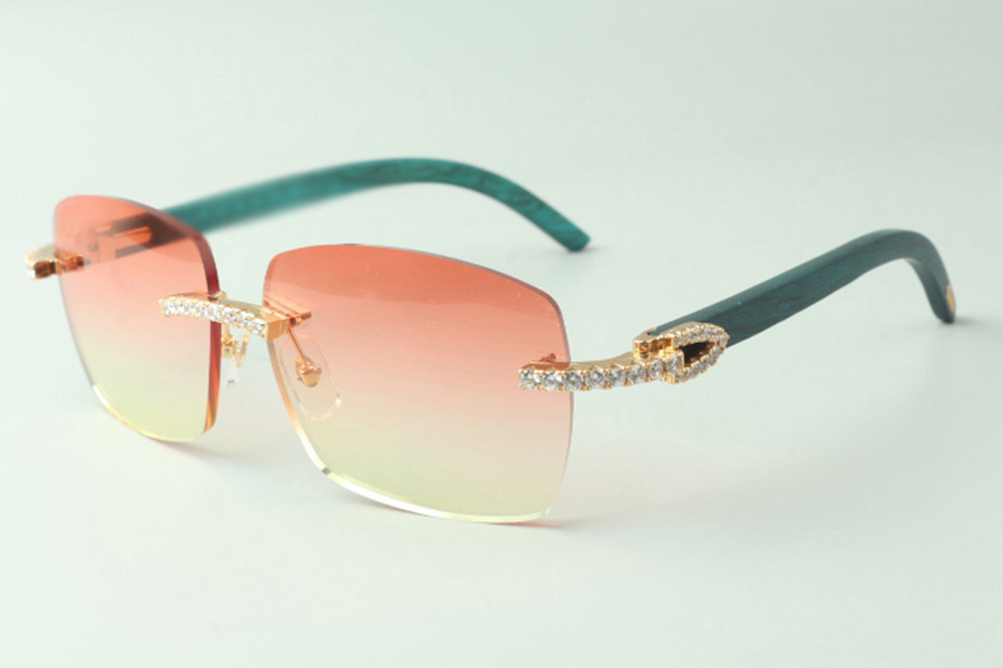 

Direct sales endless diamond sunglasses 3524025 with teal wooden temples designer glasses, size: 18-135 mm