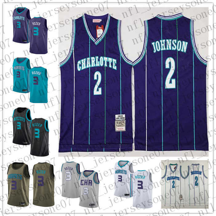 

Custom charlotte Mens women youth Hornetss 2 Larry Johnson 3 Terry Rozier blue white grey Throwback Basketball jersey