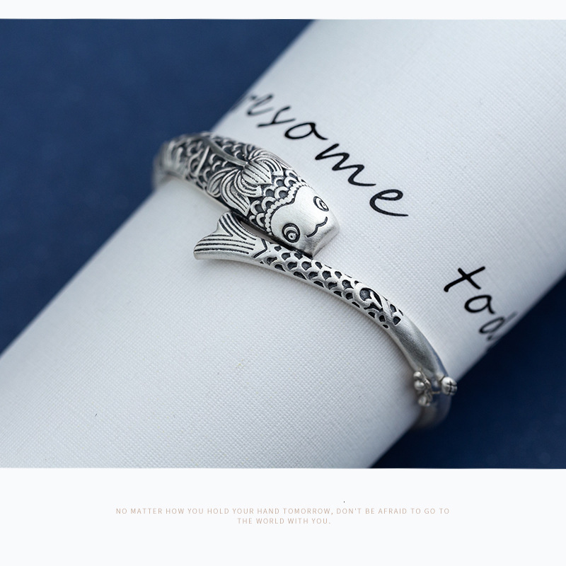 

fashion s990 silver bracelet female thai silver carp bracelet temperament national style small fish hand jewelry female s2675, Black