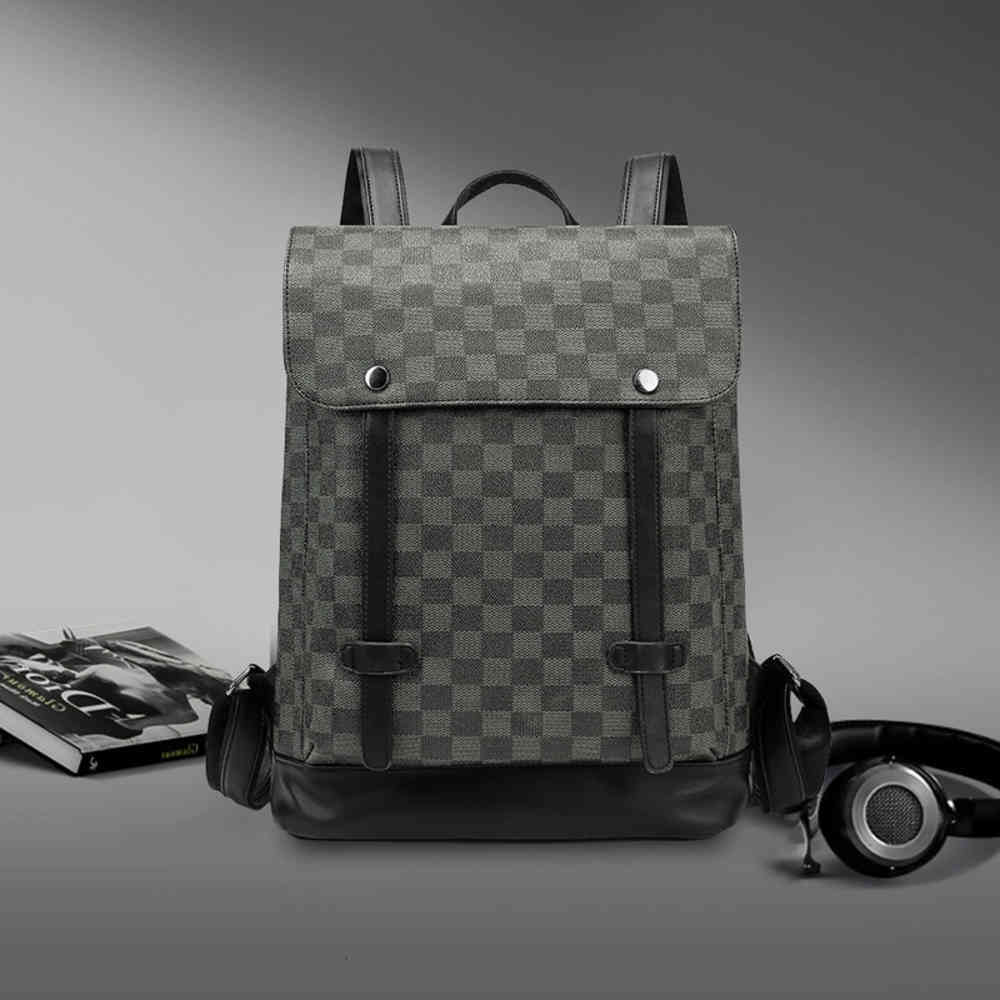 

2021 men's bag simple business leather backpack leisure outdoor Backpack Travel Bag schoolbag check pattern