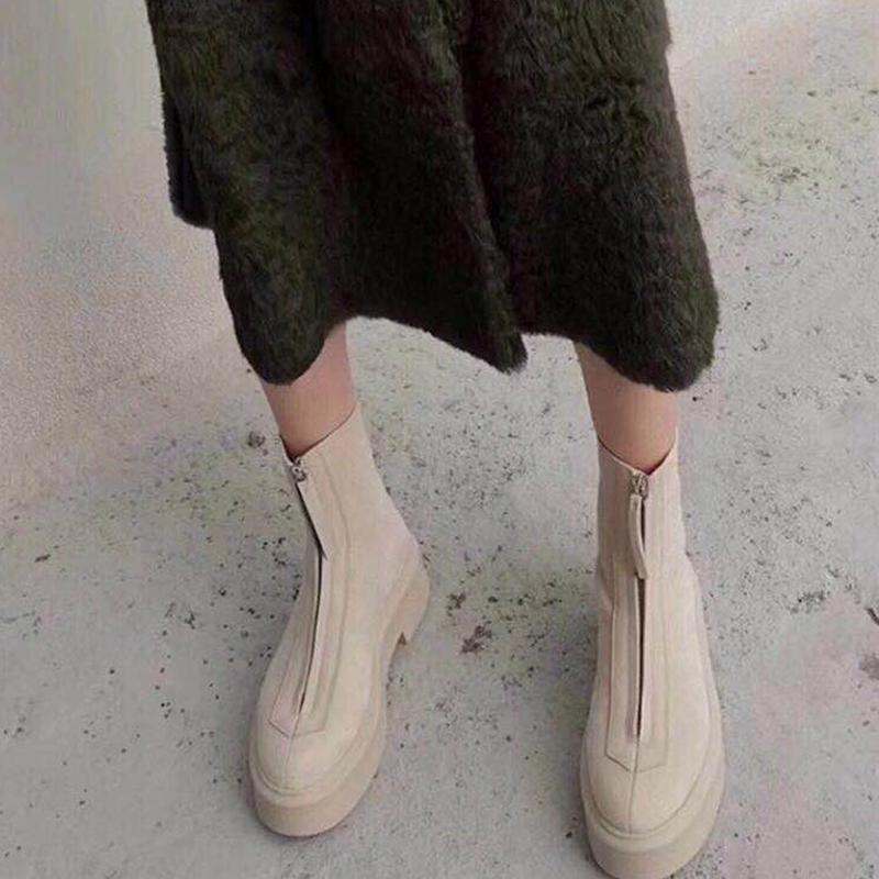 

Boots Women's 2021 White Platform Increased Front Zipper Spring And Autumn Women, Black-skin