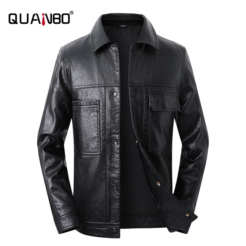 

Top Quality Soft Mens Leather Jacket Spring Autumn Fashion Turn Down Collar Leather Jacket Business Casual Man Coat 211111, Black