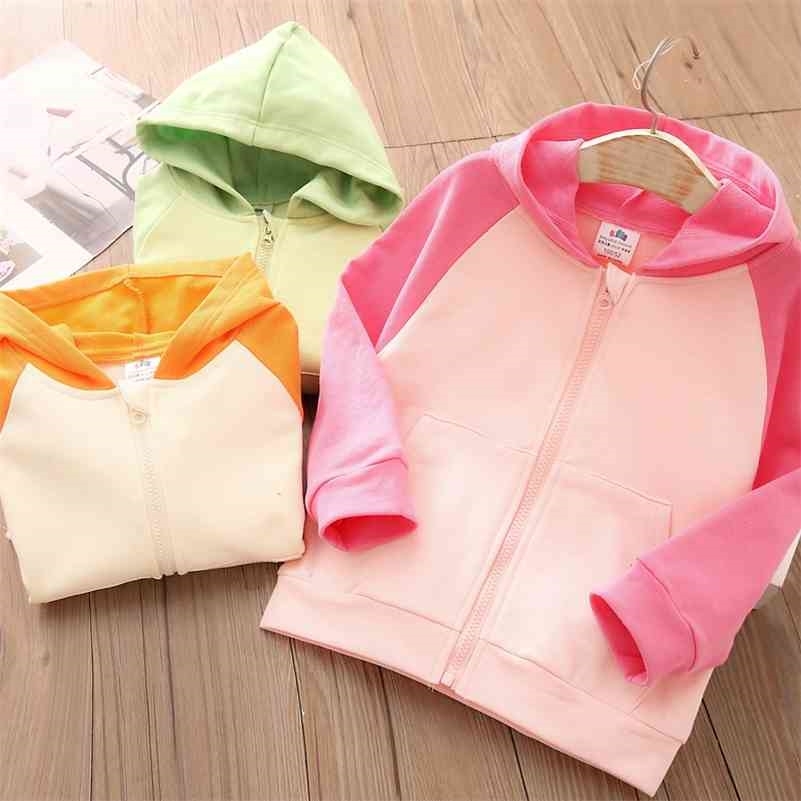 

Spring Autumn 2 3 4 6 8 10 12 Years Children's Outerwear & Coat Hooded Color Patchwork Zipper Jacket For Baby Kids Girl 210701, Orange