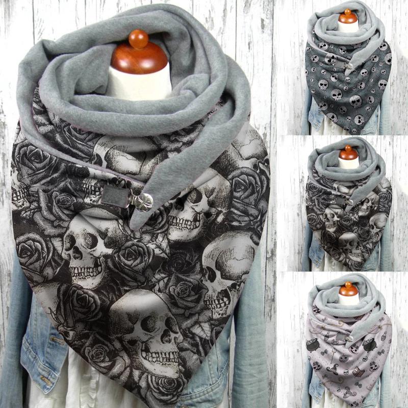 

Scarves TELOTUNY 2021 Halloween Print Button Soft Wrap Fashion Lady Winter Scarf Bufandas Invierno Mujer Casual Warm Shawls