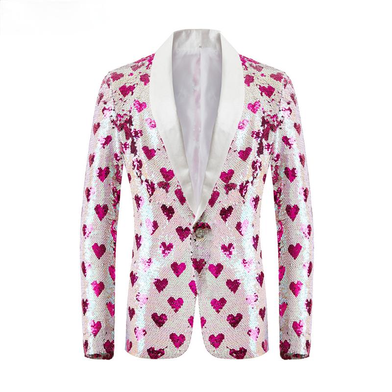 

Men's Suits & Blazers Heart-shaped Pattern Double-sided Sequin Suit Jacket Shawl Lapel Singer Performance Groom Dress Men, Main color