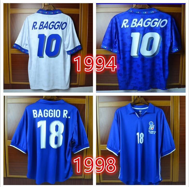 

94 Italy Roberto Baggio Retro soccer Jersey Shirts 1994 Home Blue Away White Italia football