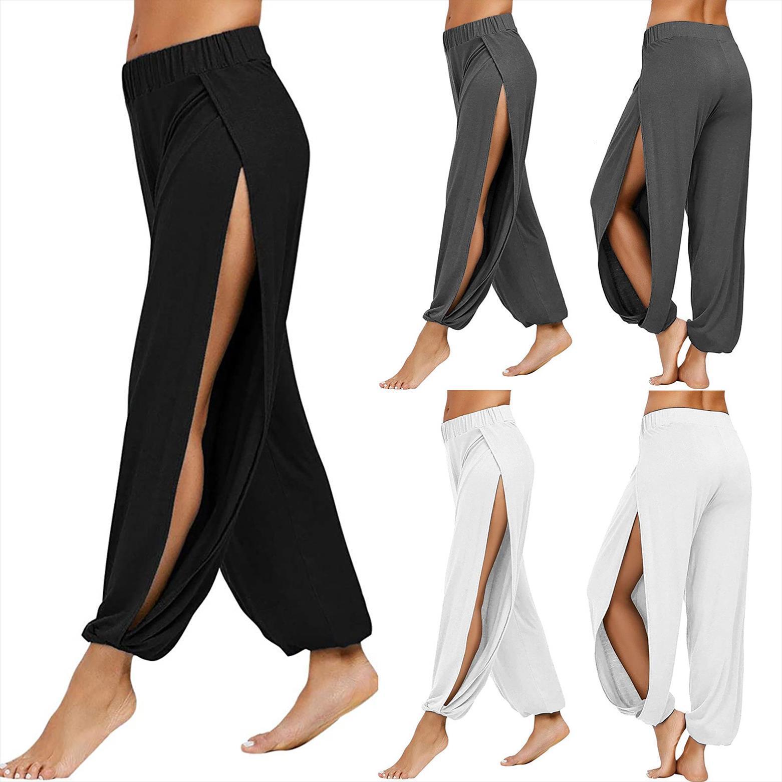

sport leggings gym clothing women capri casual solid hollow elastic waist workout sports wide leg pants trousers, Black;white