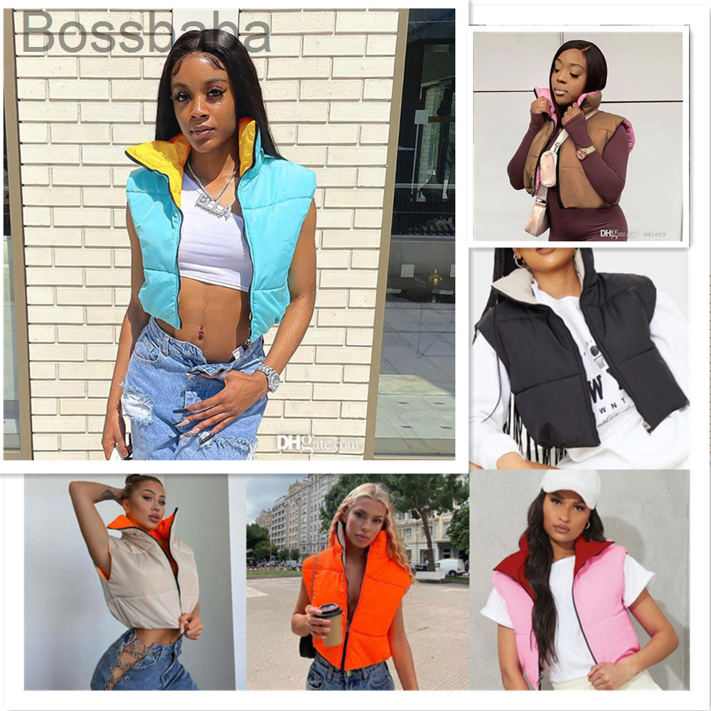 

Women Cotton Bread Vests Designer Color Contrast In 2021 Fall Winter Sleeveless Down Coat Casual Warms Parkas Clothes 5 Colors, Black;white