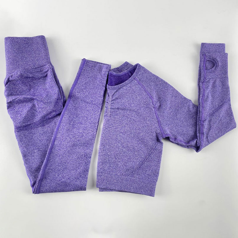 

Women's Seamless Yoga Set Outfit Sports Suits High Waist GYM Fitness Running Pants Top Sportswear Women Leggings+Long Sleeve Fitnesswear, C13(lightred pants)