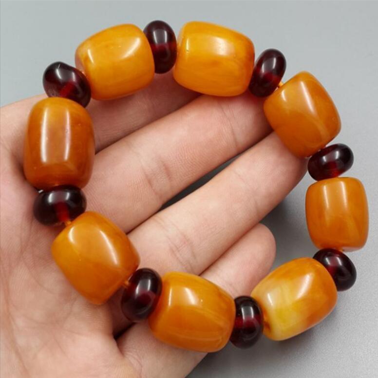 

Beaded, Strands Natural Baltic Amber Elastic Bracelet Honey Wax Beaded Bangles Men Women Fashion Jewelry Accessorie Old Beeswax Amulet Brace