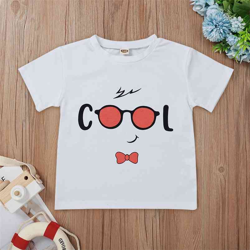 

Summer Children Short Sleeve O Neck Print Fashion Bodycon Cute Baby Girl Or Boys T-shirt 3-10T 210629, White