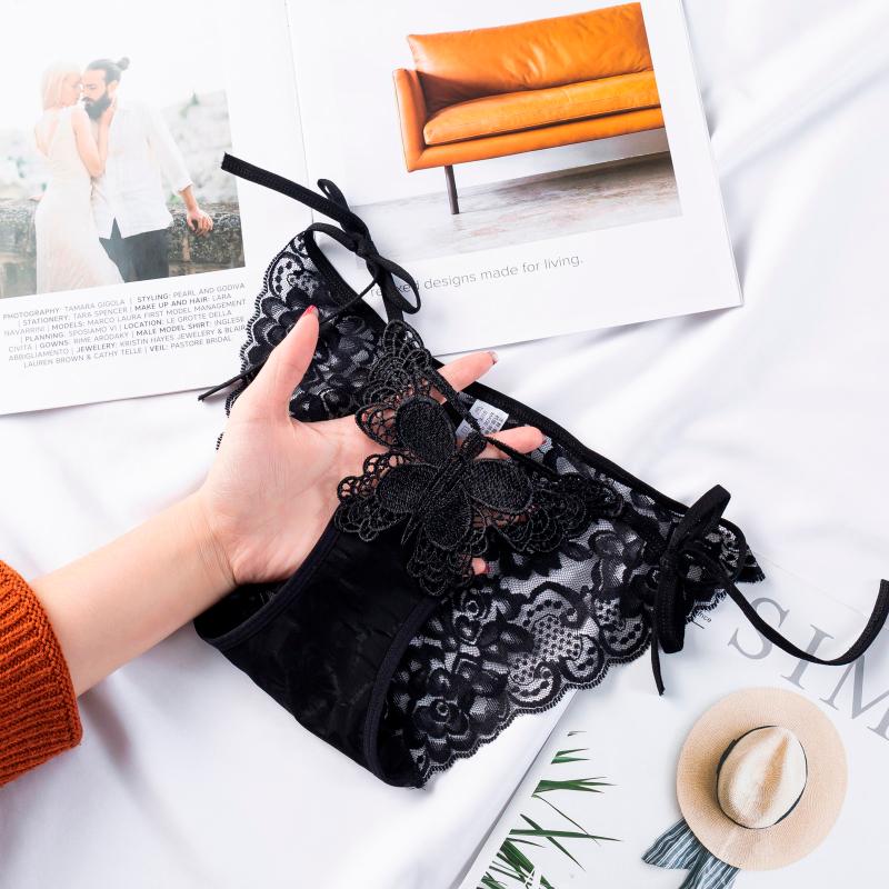 

Women's Panties Women Sexy Low-Waist Hollow Out Lace Butterfly Sensual Lingeries Transparent Seamless Underwear Briefs, Black;pink