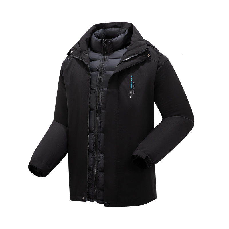 

The winter black down cotton stormsuit is warm, windproof, waterproof and breathable. mountaineering suit plush thickened, Men's black