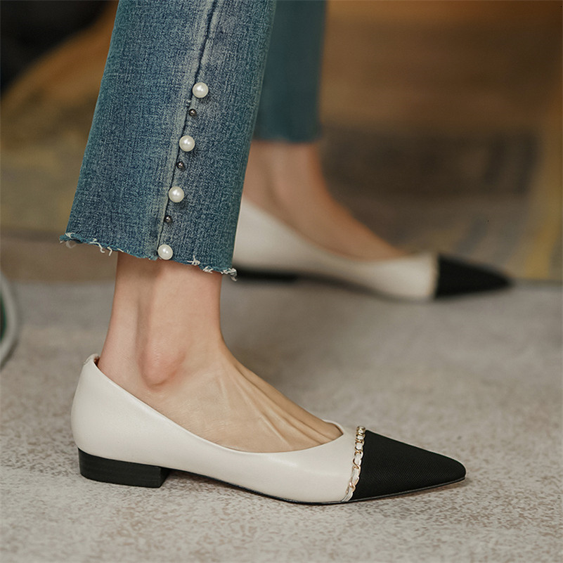 

women's Dress Shoes genuine leather shoes Low current heels Wholesale pumps Dressed toe-pointed Female footwear Beige-size beige spring 40 3CAA, 1# shoe box