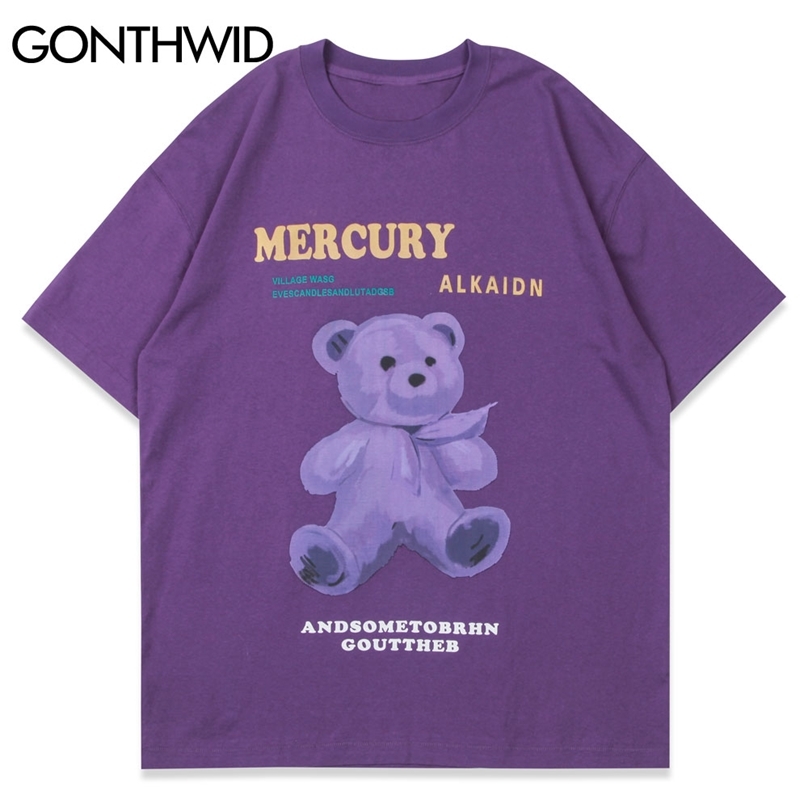 

Hip Hop T-Shirts Harajuku Toy Bear Print Short Sleeve Tshirts Streetwear Summer Mens Casual Cotton Tees Tops 210602, White