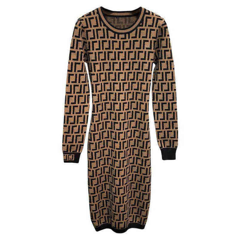 

Casual Dresses Classic vintage Knit Dress Fashion Letter women Pattern knitted long Sleeve High Quality Womens Clothing crew neck autumn a1