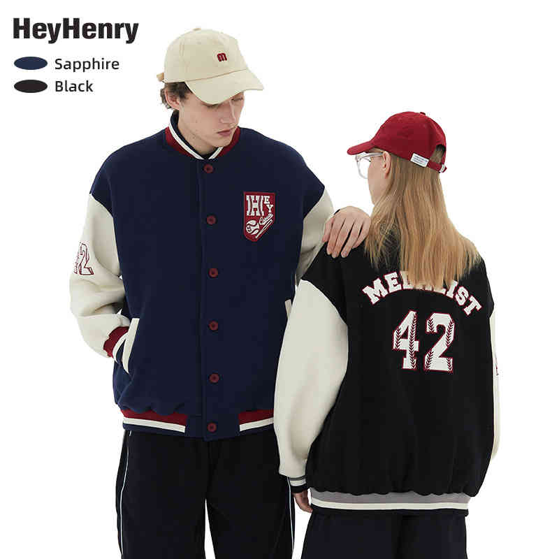

henry baseball uniform autumn 2021 new loose contrast couple plush trend et cardigan, Black;brown