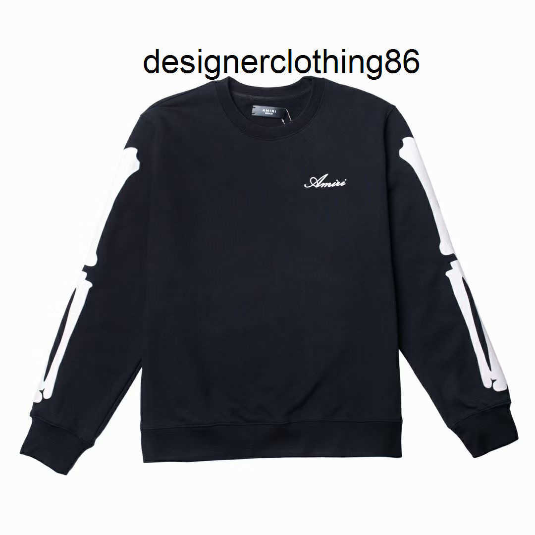 

mens hoodies designers amiry autumn winter arm bone flocking printing round neck long sleeve Terry thick sweater men women SH8S, Black
