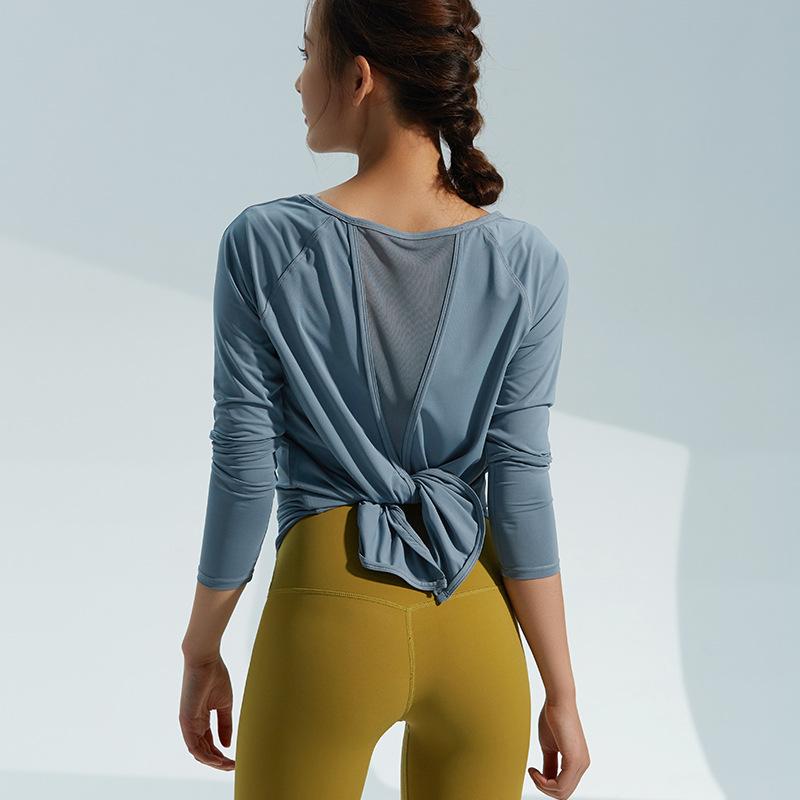 

Yoga Outfit Autumn Clothes Ladies Loose Mesh Splicing Long-sleeved Gym Sports Tops Running Quick-drying Breathable T-shirt