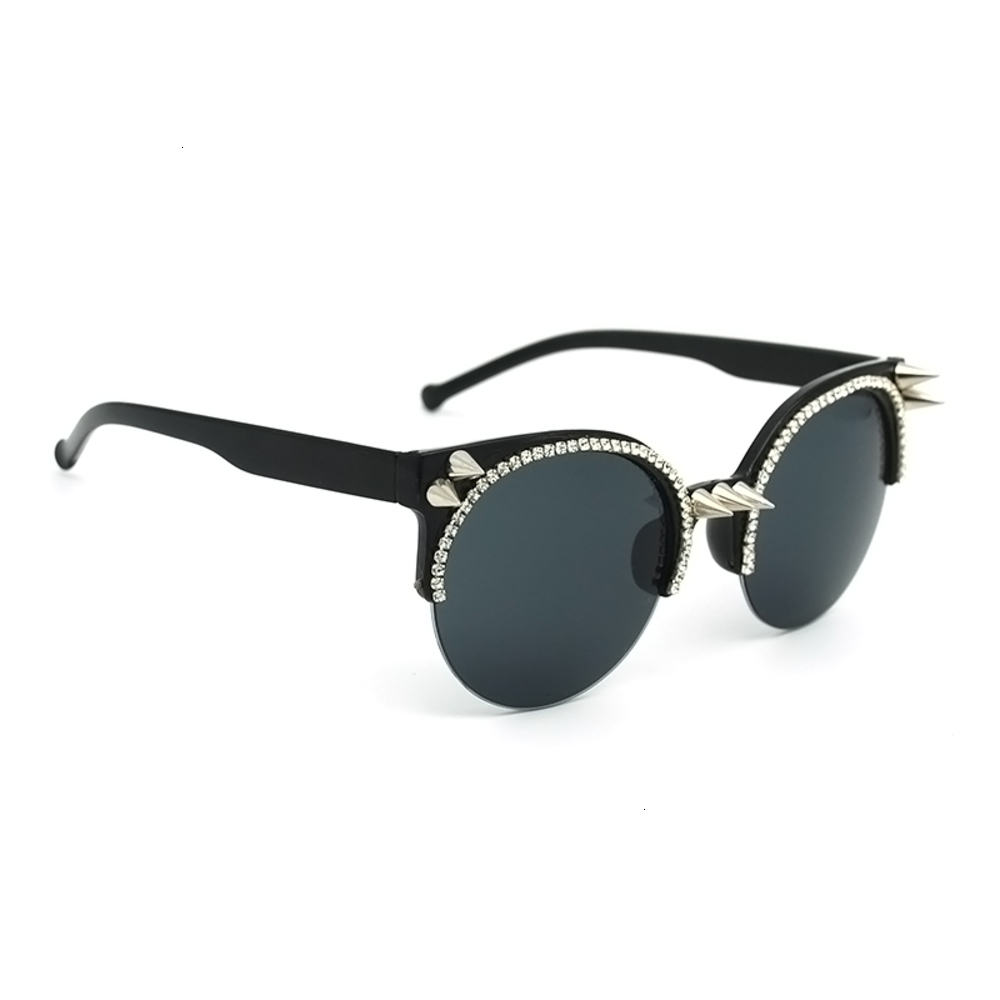 

sunglasses Sunglasses steampunk sunglasses women handmade diamond sun glasses for woman round vintage punk hip hop fashion skull rivet, Black