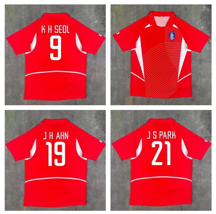 

2002 KOREA jersey national team S PARK K H SEOL M B HONG J H AHN retro soccer jerseys 02 home red Vintage South Camiseta de fútbol Classic football shirts, 2021 home