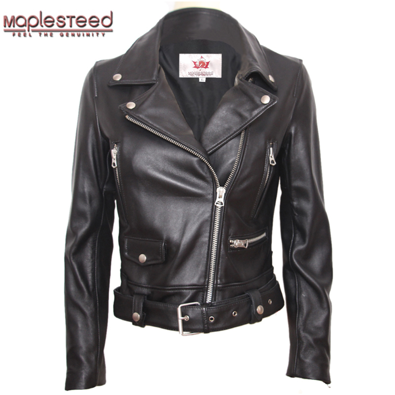 

MAPLESTEED Natural Sheepskin Genuine Leather Jacket Women Brand Slim Female Real Lambskin Outerwear Ladies Clothing M125, Black