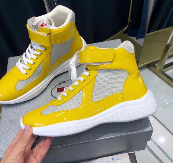 

Perfect Americas Cup High-top Sneakers Shoes Men Casual Walking Rubber Sole Men's Sports Mesh Fabric Patent Leather Outdoor Trainers