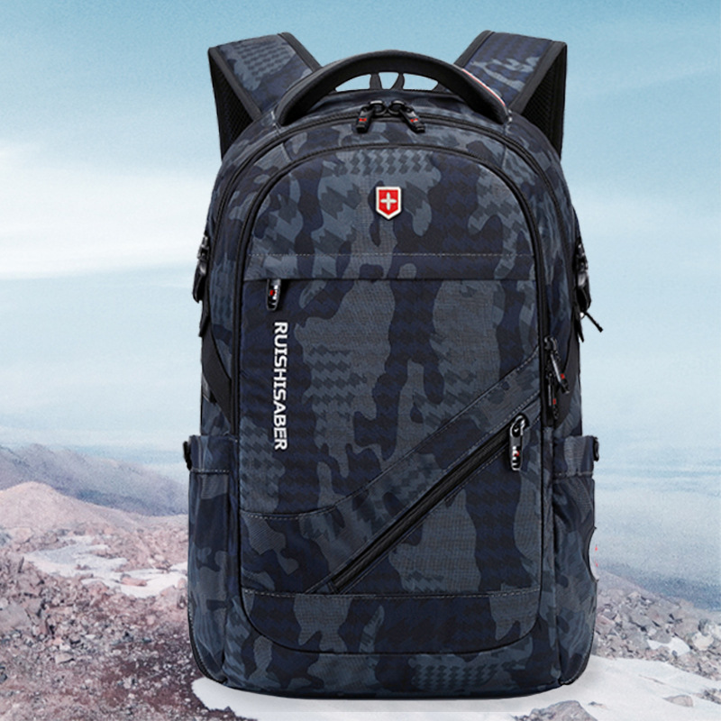 

Swiss Backpack Men's and Women's Leisure Travel Bag Student School Large Capacity 17 Inch Computer, Camouflage grey