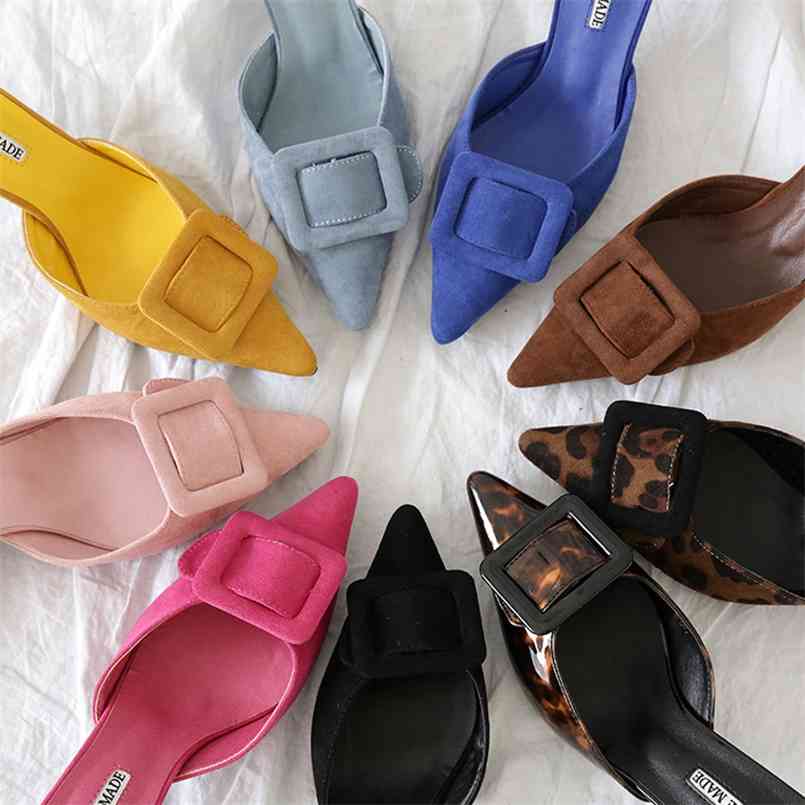 

Dress Women's Casual Babouche Vamp Pointed Toed High Heels Stiletto Half Slippers Loafers Stilettos Slides Mules Shoes 12 13 210901, Leopardenamel