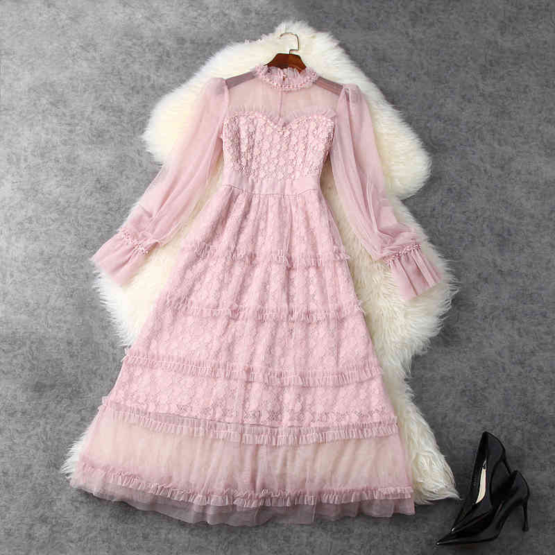 

HIGH STREET est Designer Dresses Women's Gauze Patchwork Lace Dress 210521, Blue