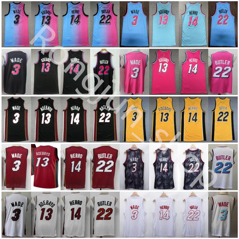 

2021 Wholesale Dwyane 3 Wade Basketball Jersey Jimmy 22 Butler Mens Tyler 14 Herro Bam 13 Adebayo Black White Yellow Blue Pink Jerseys shorts, As picture