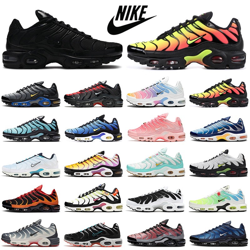 

Cheaper Tn plus men women tns running shoes triple black white Hyper Blue Greedy OREO Volt mens trainers sports sneakers, Particle grey