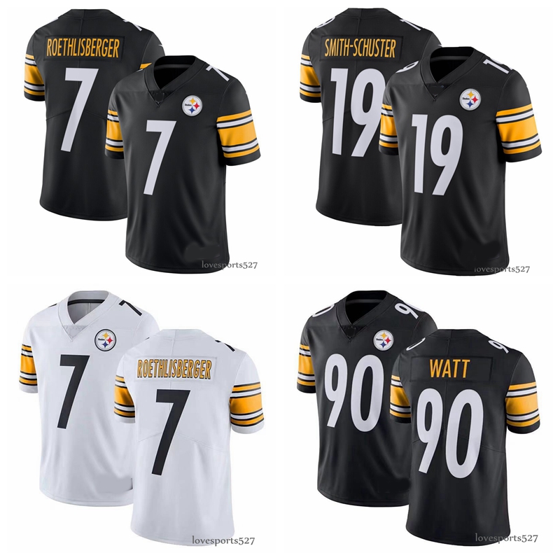 

Men's American Football Jerseys 19 JuJu Smith-Schuster 90 T.J. Watt 7 Ben Roethlisberger 55 Devin Bush 30 James Conner, Black;red