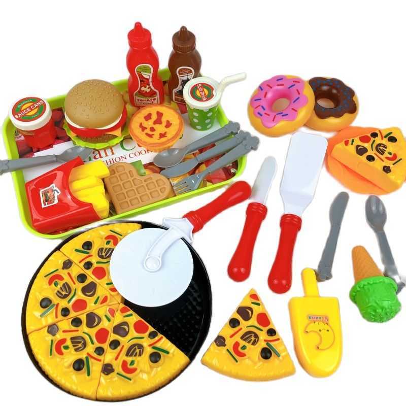 

Simulation Burger Pizza Food Set Kitchen Toy Play House Toys French Fries Snack Plate Cut Cheekle Afternoon Tea Dessert Kid Gift